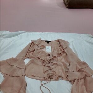 Forever 21 Dusty Rose Ruffle Tie-Front Blouse